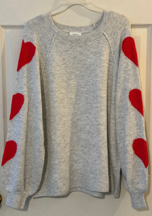 CeCe women new sweater only tried on Light gray soft sweater w/res hearts on side of sleeves Women's - M