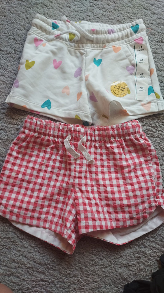 Cat and jack Red checkered shorts-worn 1x.  heart shorts NWT 4T/4