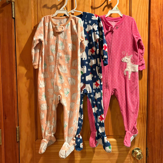 Carters lot of 3 footed sleepers pj pajamas no holes in feet! All size 24 months 24 Months