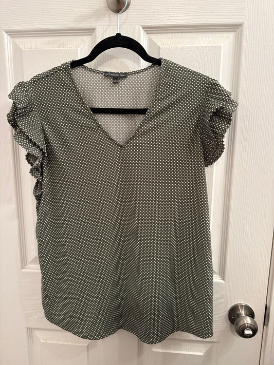 Adrianna Papell Sage green with white polka dots short sleeve shirt Women's - L