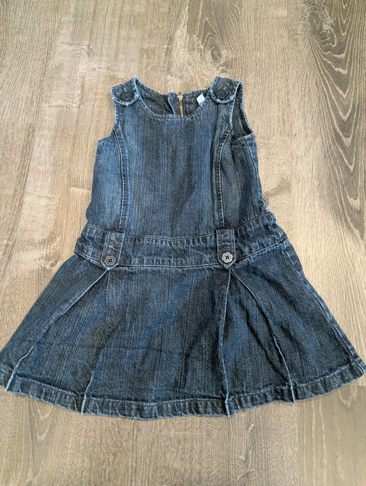 Baby Gap Jean Dress Blue Polka Dot Material Inside, Zippered Back 4T/4