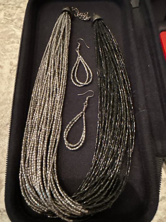 Paparazzi Silver/Black seed bead necklace and matching earrings Jewelry