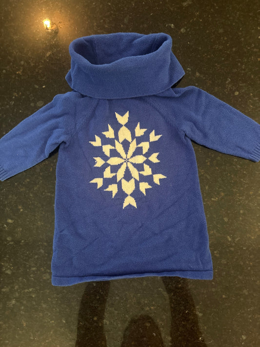 Crazy 8 Girls snowflake blue cowl neck sweater dress size 12m 12 Months