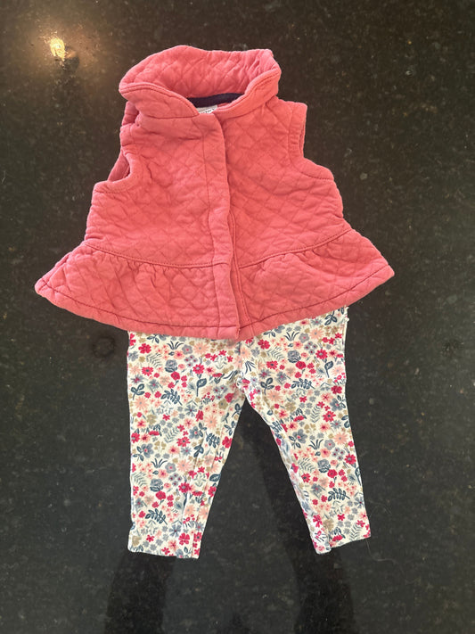 Cartera Pink vest with matching floral leggings size 6m Carters 6 Months