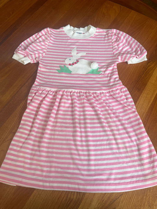 Melissa Jackson size 6x Pink and white striped knit dress with bunny appliqué 6