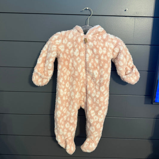 Carters Sherpa Bunting, pink leopard hood has bear ears 6 Months