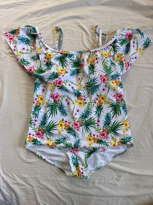 Wantdo, size 14, swimsuit NWT, tropical and White, I piece bathing suit 14
