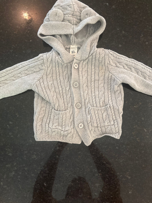 Baby Bgosh Gray cable knit button up hooded sweater size 12m 12 Months