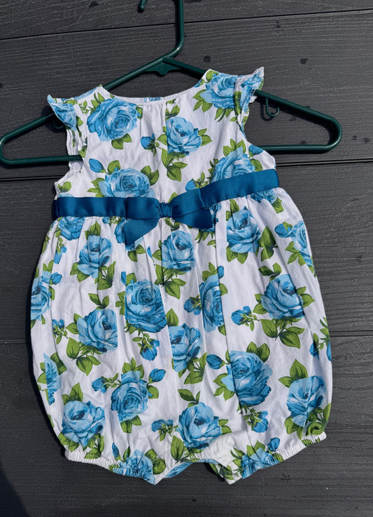 Janie and Jack summer bubble floral Blue button back ribbon cotton lined 18-24 months 18 Months