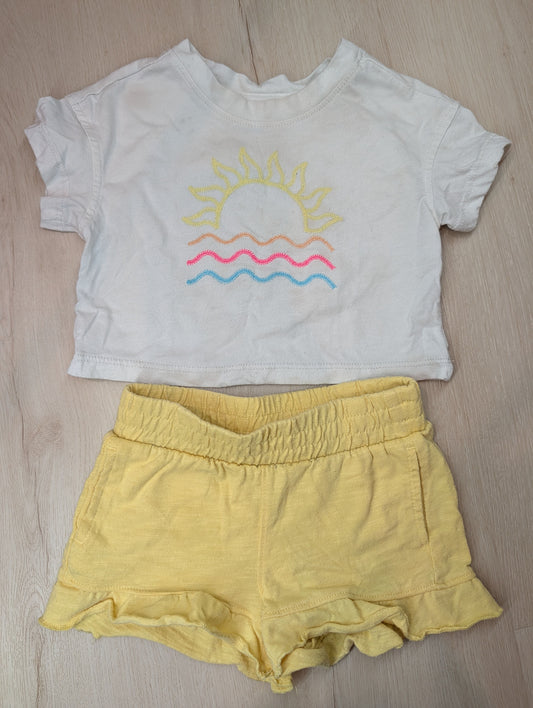 Cat & Jack t-shirt and short set, 12M Sunshine and ocean top, yellow shorts, summer 12 Months