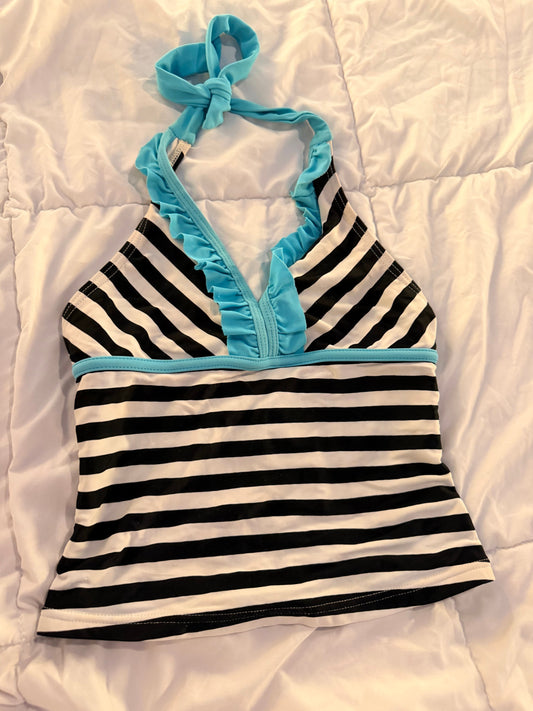 Circo Circo MediumBlack and White Stripped Blue Halter Bathing Suit Top 10