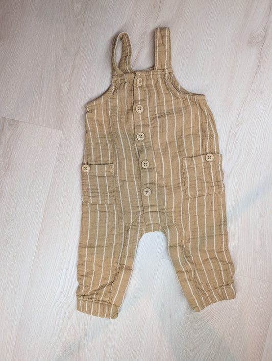 Cat & Jack overalls, 3-6m Mustard tan w/ cream pinstripes, button-down front closure 3 Months