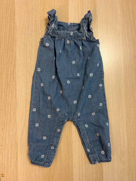 Carters 6m denim jumpsuit with snaps Blue with white flowers 6 Months