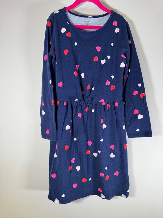 Carter's Navy Blue/Red/Pink/White Heart Patterned Long Sleeve Dress 10