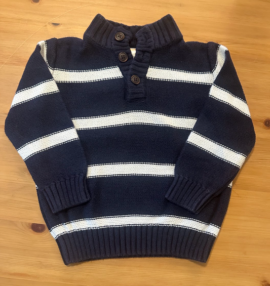 2T Gymboree Navy/White Thick Knit Sweater w/ 3 Henley Buttons and High Collar, Warm and Soft! 2T
