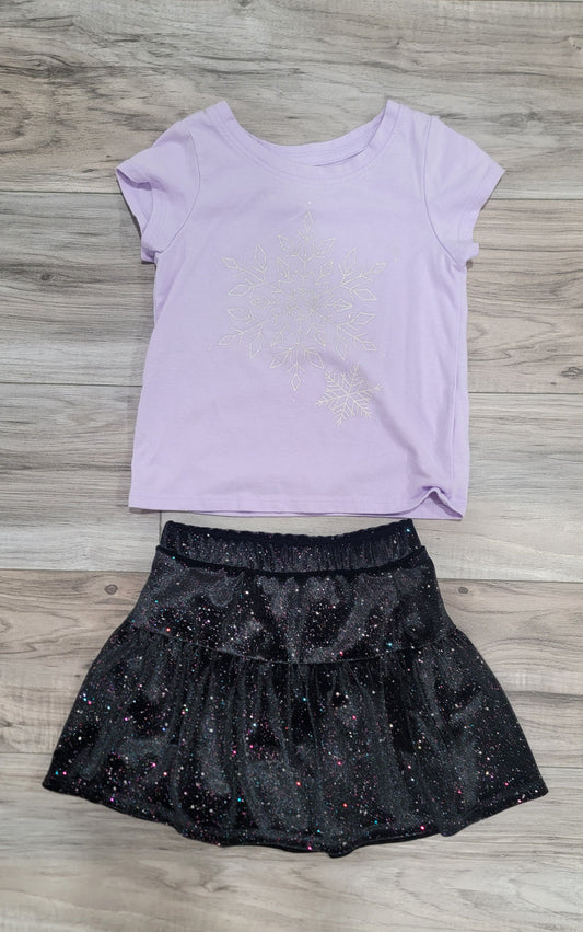 Cat and jack jumping beans Purple snowflake tshirt and black sparkle velvet skirt girls 2T 2T
