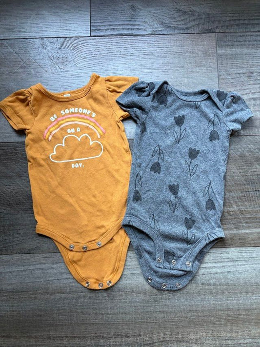 Carters, Okie Dokie, 6m, Short Sleeve Onesies 2 Pack: Rainbow Graphic and Floral 6 Months