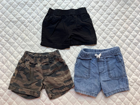 Carter's & Garanimals 12 month, black, camp, jean shorts 12 Months