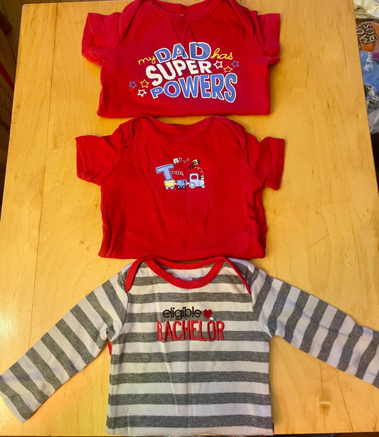 Carters Two short sleeve onesie and one long sleeve onesie 6 Months