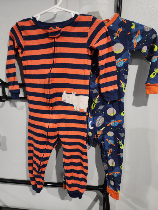 Simple Joy, 18m One Piece Footless Sleepers 2, Orange & Navy: Space & Rino 18 Months