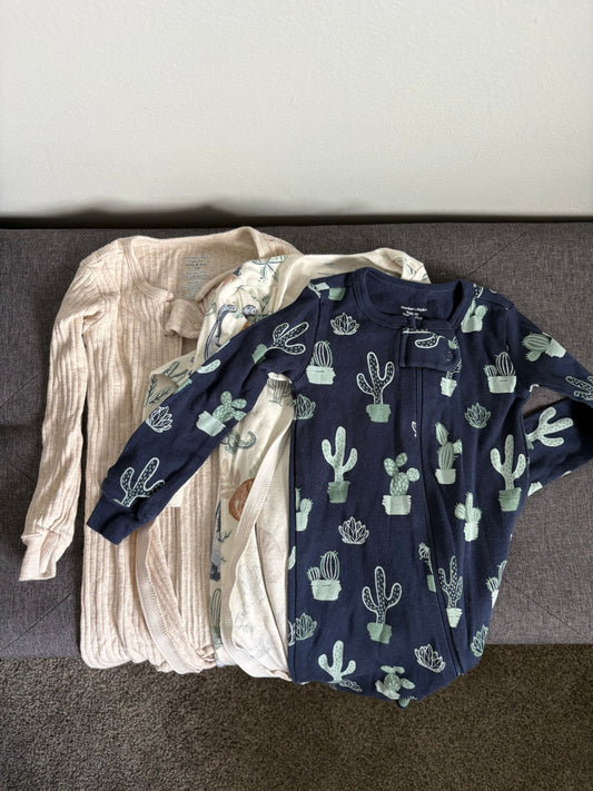 3 Baby Boy Size Up Footie Onesies Bundle of 3, Blue, Dinos, Cream 12 Months