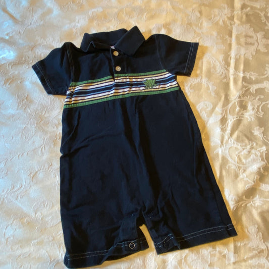 Gymboree, 6m-12m romper navy blue stripe with frog 6 Months