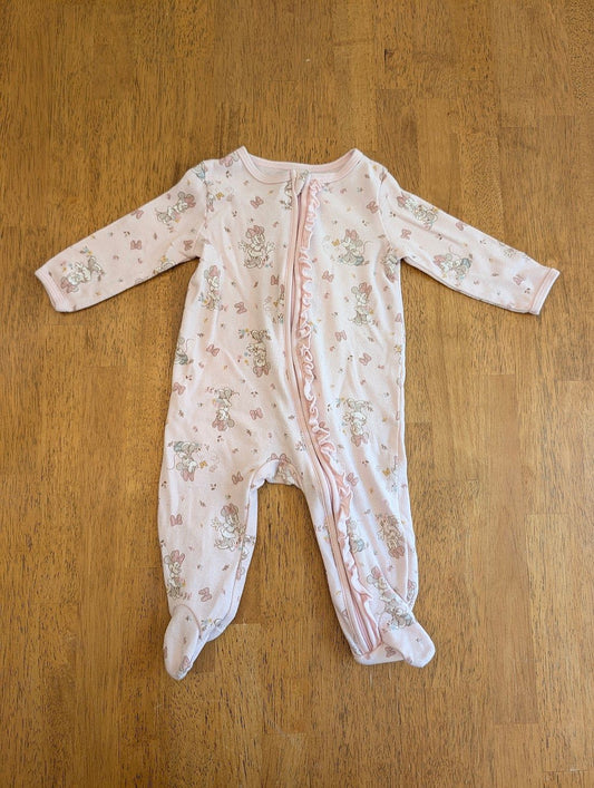 Disney, 3-6m, pink sleeper pajamas Minnie Mouse, single zipper, ruffle accent 3 Months