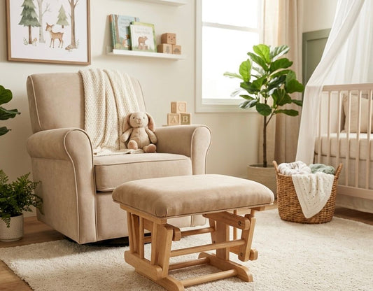 Tan Velour Foot Stool Perfect addition for any chair glider or rocker Furniture