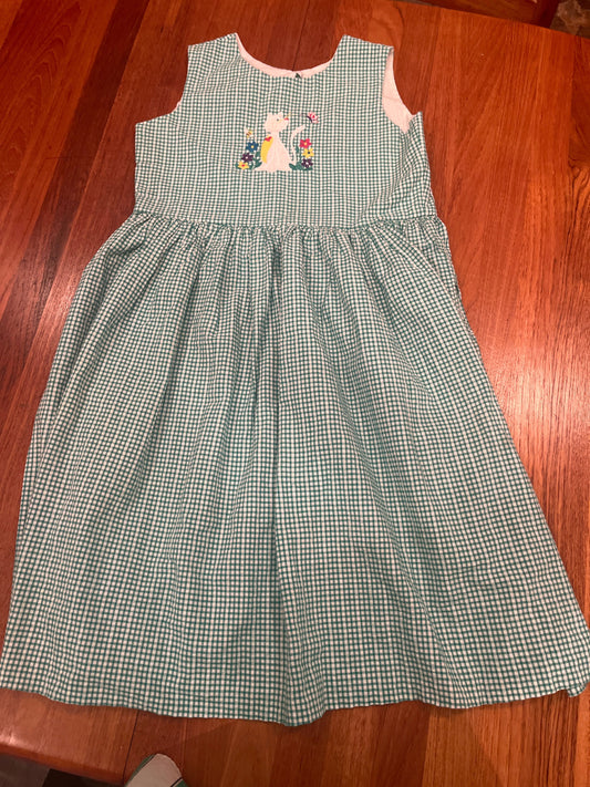 FAST FRIENDS size 8 Green and white check dress with cat appliqué 8