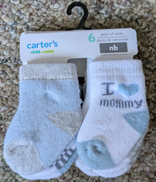 Carter's, socks, never opened Blue & Grey socks, " I love my Mommy" Newborn