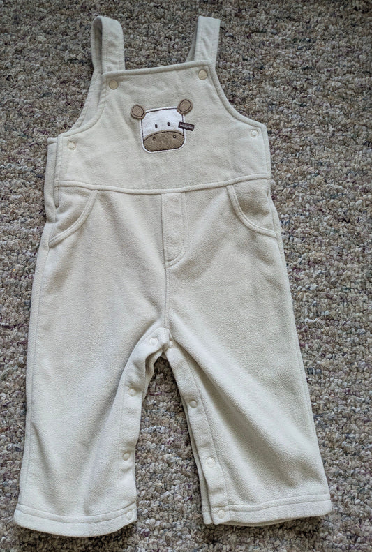 Carter's Beige fleece overalls with cow pocket 12 Months