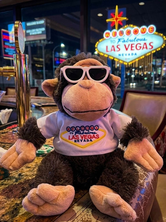 Rare Koskash Welcome to Las Vegas Monkey Est 2003 Plush Monkey 14 inches tall with Sunglasses & Tag Plush Toys