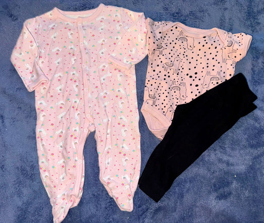 Llama pink and black set, pjs and outfit 6-9 month Llama pink and black set, pjs and outfit 6-9 month 6 Months