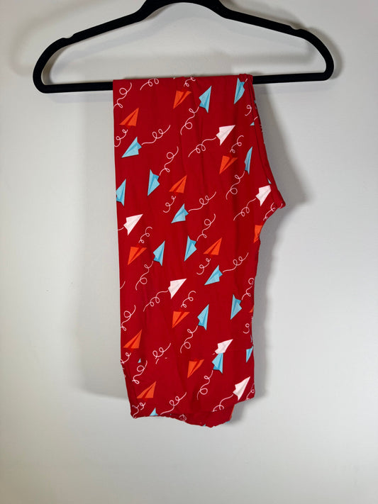 LulaRoe Red/Lt Blue/White Paper Airplane Leggings Tall & Curvy Sz 12-18 Women's 12