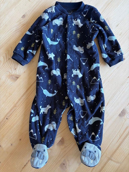 Carter's, 6m, Winter Animals Fleece Pajamas Navy Fleece Pajamas, Winter Theme 6 Months