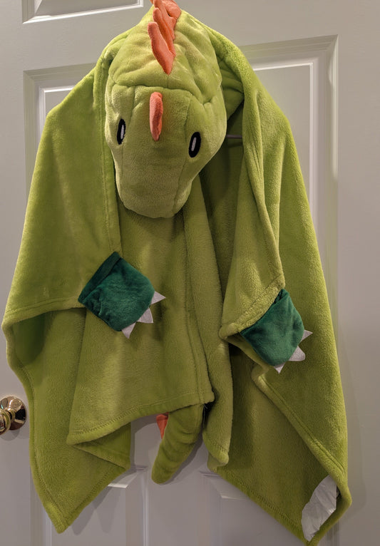 FAO Schwarz Green Dinosaur Hooded Throw Blanket Polyester, with Claw Hands Blanket