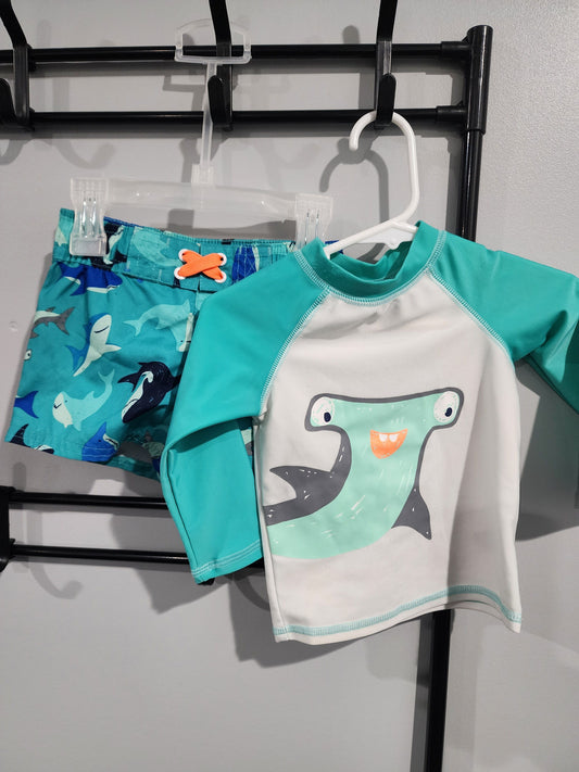 Cat & Jack 6-9m Swim set Shark shirt & matching shark shorts 6 Months