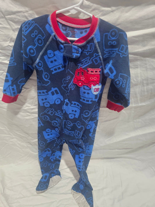 Carters blue firetruck footed PJs 18m Fleece 18 Months