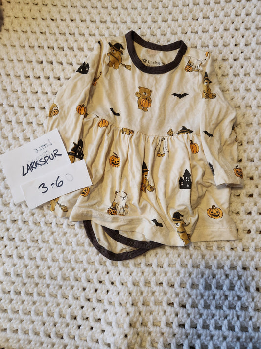 Larkspur - 3/6m Bamboo twirl dress Halloween pumpkin ghost bear fall 3 Months