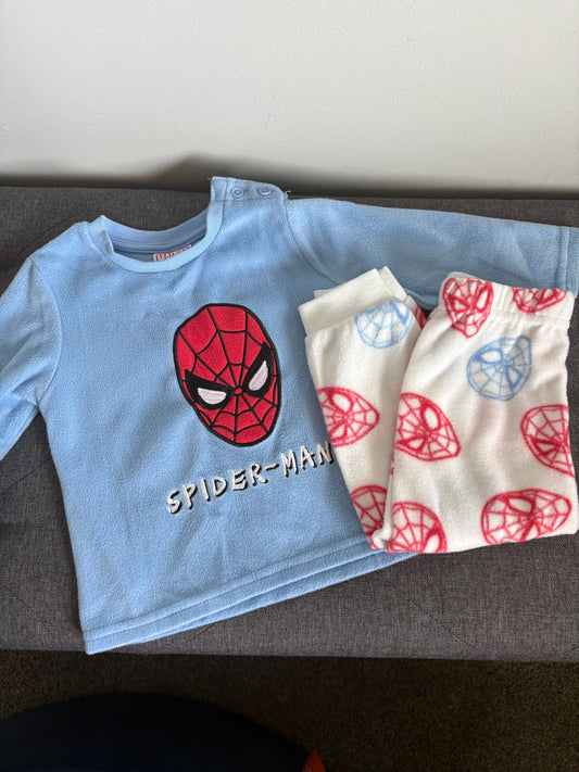 Marvel Spiderman Fleece Pjs for Baby Boys Size 9-12 Months Long Sleeve Pants and Shirt 9 Months