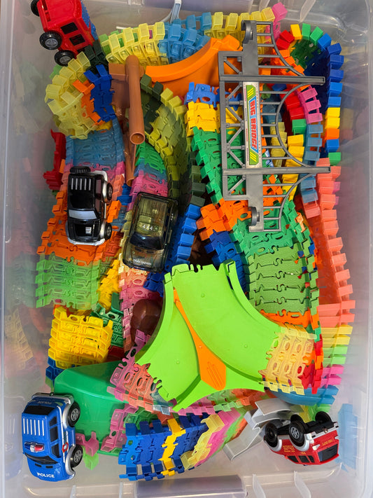 Flex Trax Huge Tote of Flex Trax and Vehicles Toy Vehicles