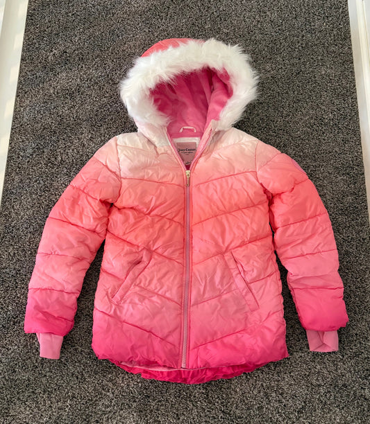 Juicy Couture puffer winter jacket girls M 10-12 Pink ombre, fur hood, NWOT 10