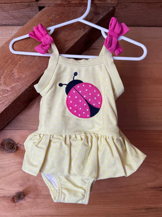 Gymboree, 3m-6m yellow swimsuit with pink lady bug swim diaper liner and skirt 3 Months