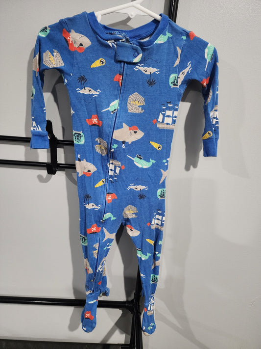 Simple Joy 12m Footed Sleeper Blue w. Pirate Sea animals 12 Months