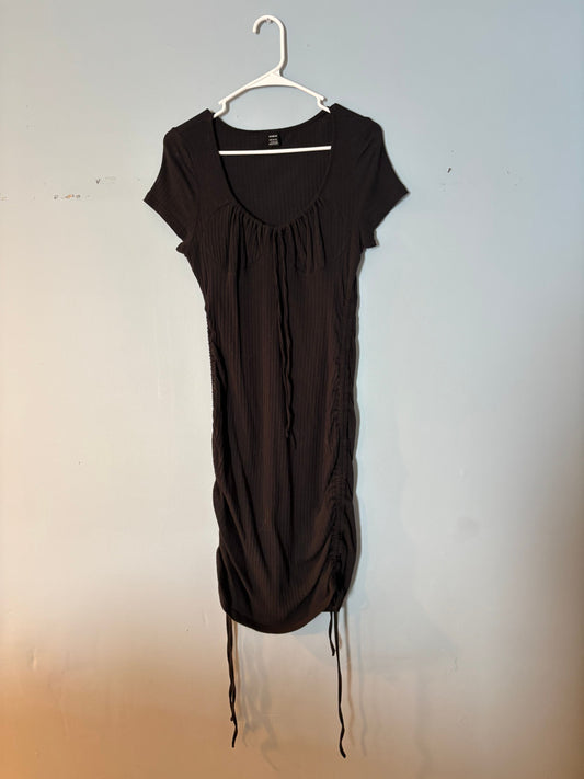 SHEIN Black side ruched drawstring body con dress Women's - L