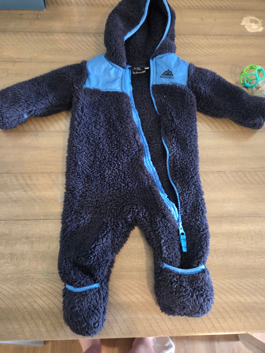 Snozu hood one piece Sherman dark blue 3-6 dark blue one piece zip up Sherman built on mittens 6 Months