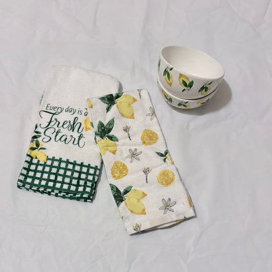 Lemon themed items lot 2 new towels and bowls Kitchen