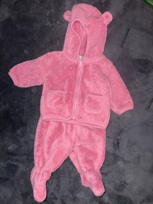 LL Bean 0-3 Month Fleece Two Piece Set Pink Fleece Set with Hood 3 Months