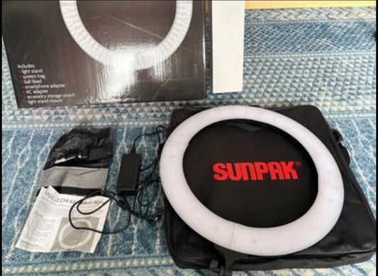 Sunpak 19in LED ring light kit Like new, includes stand, bag, ball head, adapter, storage pouch Electronics