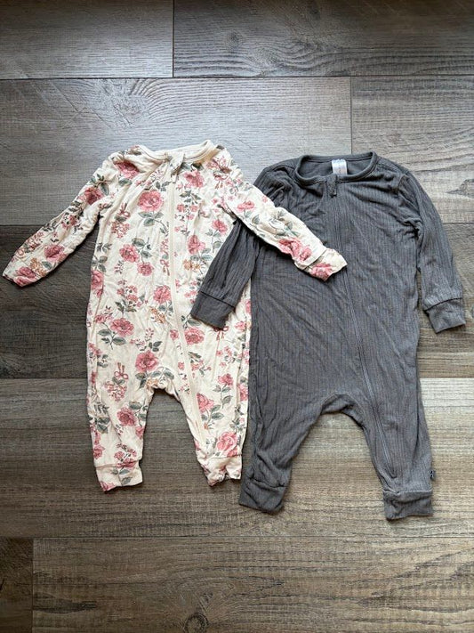 Modern Moments, 6-9m, Pajamas 2 Pack: Floral and Gray 6 Months